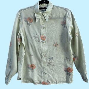 VINTAGE INNER VISIONS BY SHIP’N SHORE Floral PRINT COLLARED Button-Up Shirt